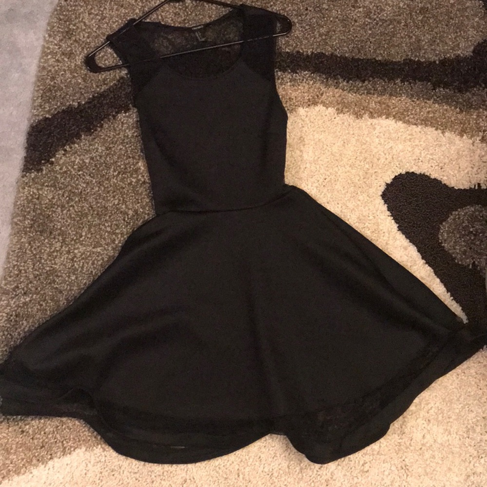 Black fit and flare lace back dress